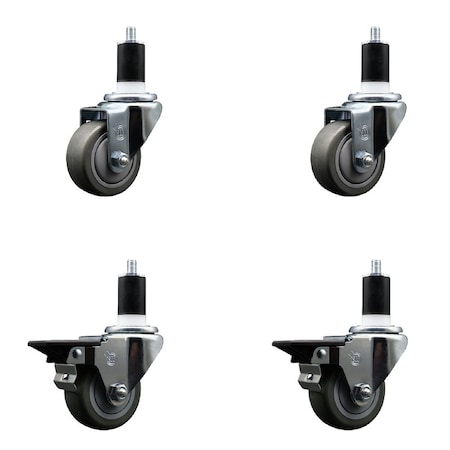 Service Caster 3'' Gray Poly Wheel Swivel 1-1/2'' Expanding Stem Caster Set 2 Brakes, 4PK SCC-EX20S314-PPUB-2-PLB-2-112